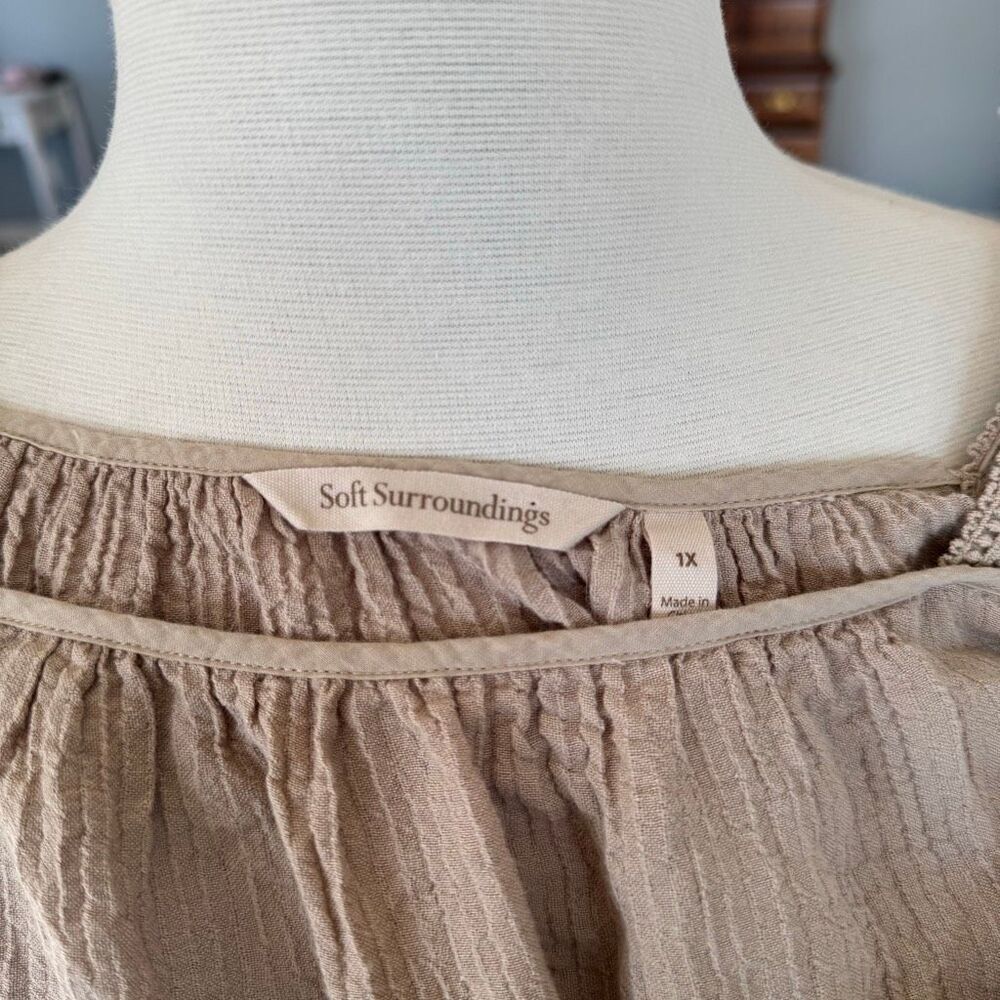 Soft Surroundings Asilah Taupe Square Neck Lace Pullover Peasant Blouse Top XL - Picture 6 of 8
